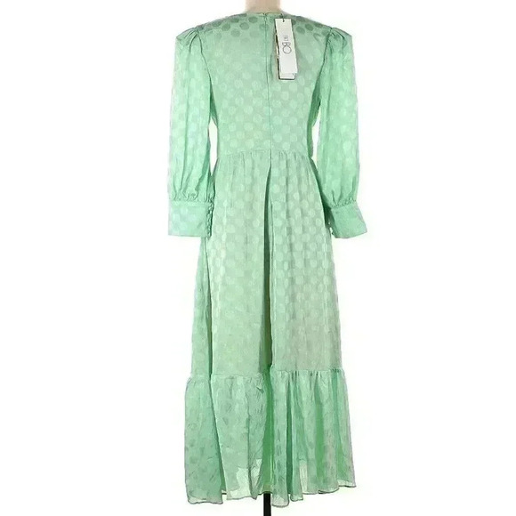 PatBO Satin Midi Dress Size 8 Green Polka Dot Brazilian Long Wedding Guest $675 - Picture 7 of 8